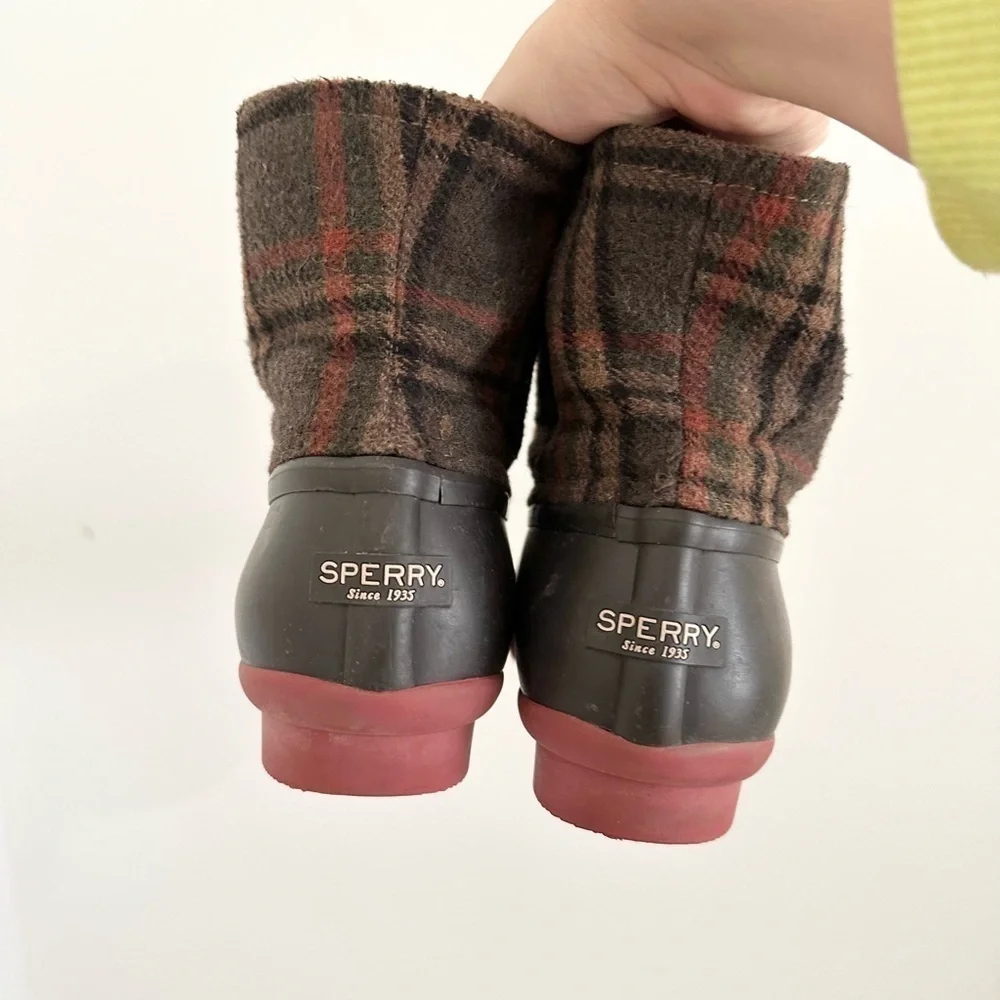 SPERRY Womens Sz 7m Saltwater Wool Plaid Duck Boots STS95922 outdoors winter
